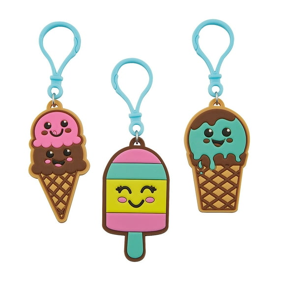 Fun Express 2 1/2" - 2 3/4" Mini Ice Cream Treats Backpack Clips - 12 Pieces