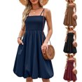thumbnail image 1 of ZVAVZ Robes d'Été pour Femmes 2025 Vacances Maxi, Robe à Bretelles Spaghetti Couleur Unie Boho Décontractée Midi Jupe Noire,P, 1 of 7