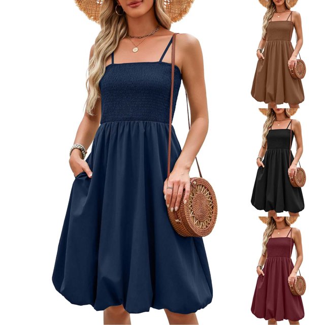ZVAVZ Robes d'Été pour Femmes 2025 Vacances Maxi, Robe à Bretelles Spaghetti Couleur Unie Boho Décontractée Midi Jupe Noire,P