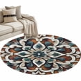 thumbnail image 2 of Brown Teal Boho Round Area Rug 3.3 FT, Non Slip Small Entryway Kitchen Mat, Ethnic Rustic Abstract Flowers Washable Soft Circular Rug Non-Shedding Door Mat for Bathroom Playroom Kids Room, 2 of 9
