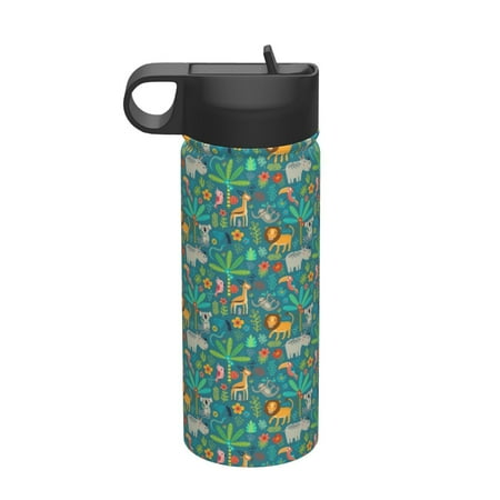 

KLL Jungle Animals Pattern 18OZ Water Bottle With Straw Stainless Steel Sports Water Cup Flask Sports Water Cup Flask Wide Mouth Travel Thermal Mug