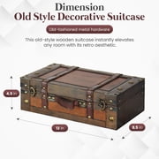 Wooden Vintage Luggage Trunks - Antique Carry on Suitcase Storage Box with Hinged Lids, Old-Fashioned Decorative Box for Dresser, Coffee Table Decor, Shelf Decor or Kitchen Table Decor, Small