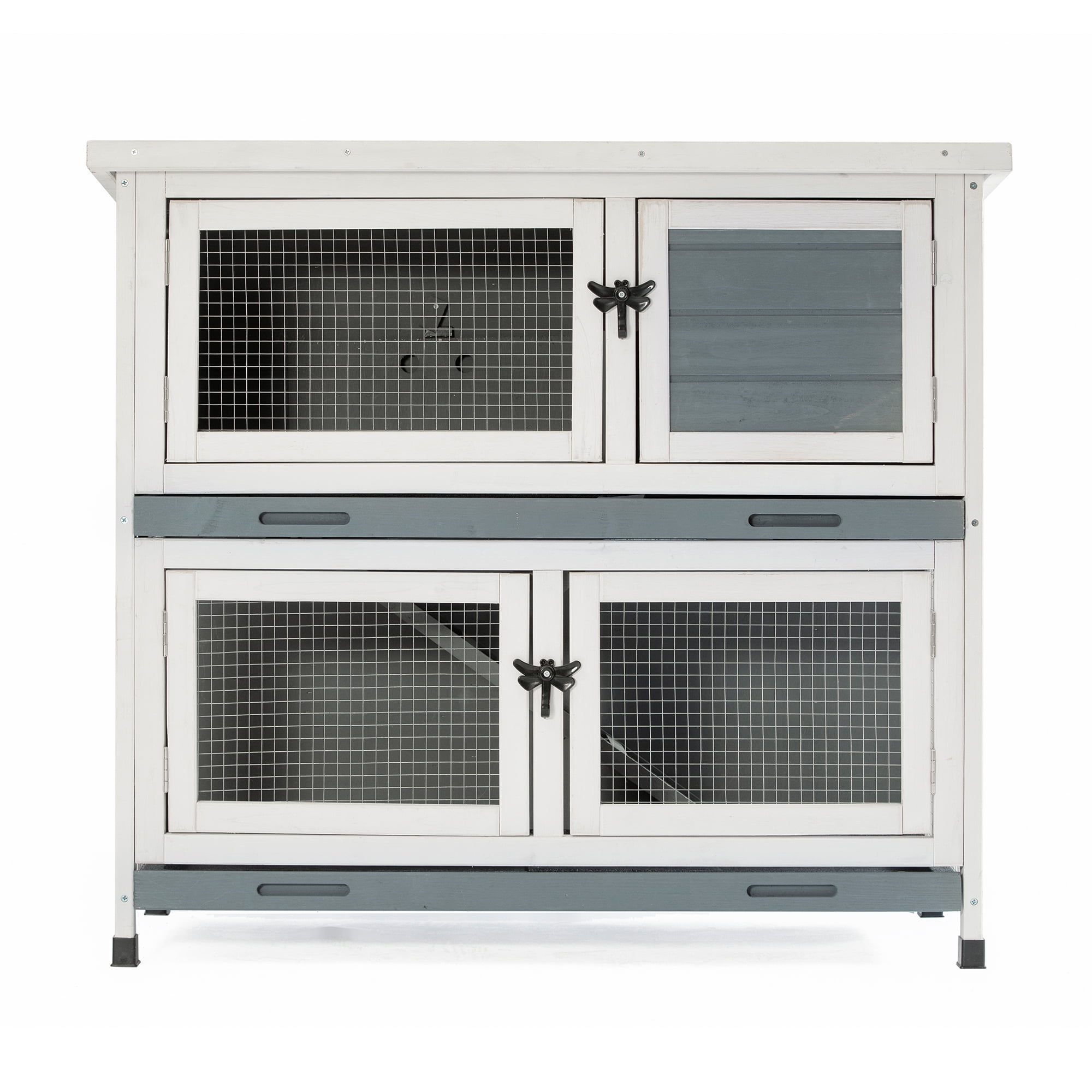 Pefilos 36" Two Floors Wooden Rabbit Hutch Indoor Hen House for 4 Chicken Coop House Wooden Guinea Pig Hutch Outdoor, Gray Pefilos 36" Two Floors Wooden Rabbit Hutch Indoor Hen House for 4 Chicken Coop House Wooden Guinea Pig Hutch Outdoor, Gray
