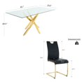 thumbnail image 3 of Sumdeal 63" Glass Dining Table Set for 6,Gold Base Dining Room Table with 6 Gold Leg C Shape Chairs, 3 of 9