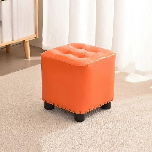 Padded footstool, ottoman for home, bedroom, small ottoman, footrest with faux leather stool