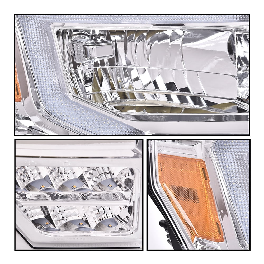 Pair LED Headlights Fit for Ford F150 2009-2014 Left and Right Clear Lens Chrome Housing Amber Reflector