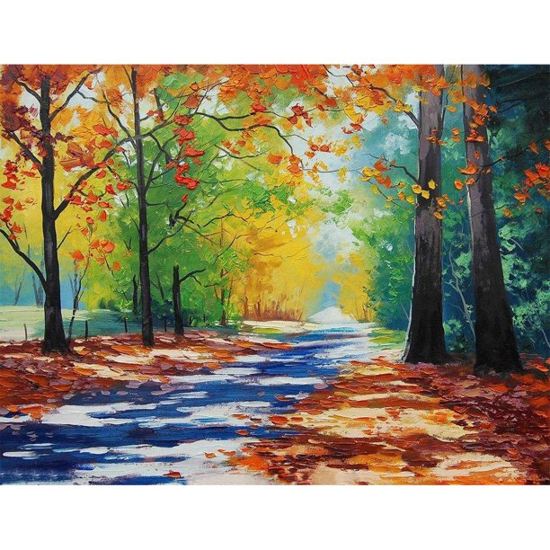 Pintura de diamantes (DE1973) DIY otoño camino de otoño imagen de diamantes de imitación de resina redonda completa 45x60cm FLhrweasw Nuevo