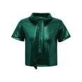 thumbnail image 3 of TSSOE Kids Girls Metallic Strap Tie Round Neck T-shirt Sparkly Short Sleeve Hip Hop Jazz Dance Crop Top Green 6-10, 3 of 5