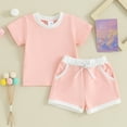thumbnail image 6 of Douhoow Baby Girls 2 Piece Contrast Color Short Sleeve T-Shirt Elastic Shorts Summer Clothes Set 0-3Y, 6 of 9