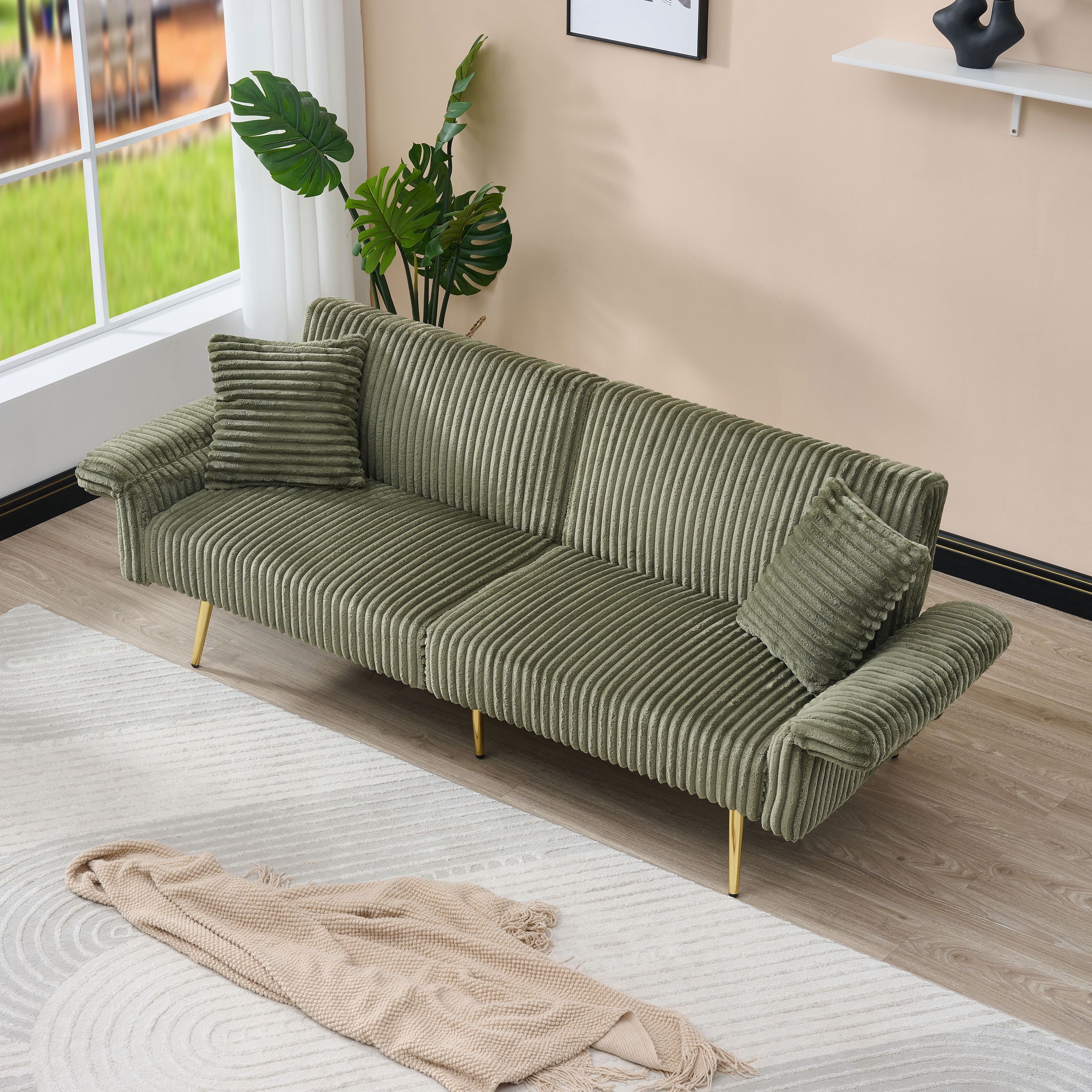Gewnee Modern Corduroy Futon Sofa - Adjustable Backrest Convertible Sleeper, Soft Couch for Living Room & Small Apartment