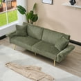 thumbnail image 2 of Corduroy Sofa Bed with Folding Armrests, Green, 79 Inch Length, 70.48 lbs Weight, Foam and Spring Seat, 2-Seater, Adjustable Backrest for Small Living Room Apartment Dorm Office, 2 of 6