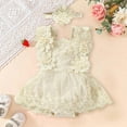 thumbnail image 2 of Wdgfv Girls' Winter Romper Baby Girls Lace Mesh Tutu Romper Floral Print Summer Crawler Dress Headband Outfit Toddler Outfit Beige 3-6 Months, 2 of 3
