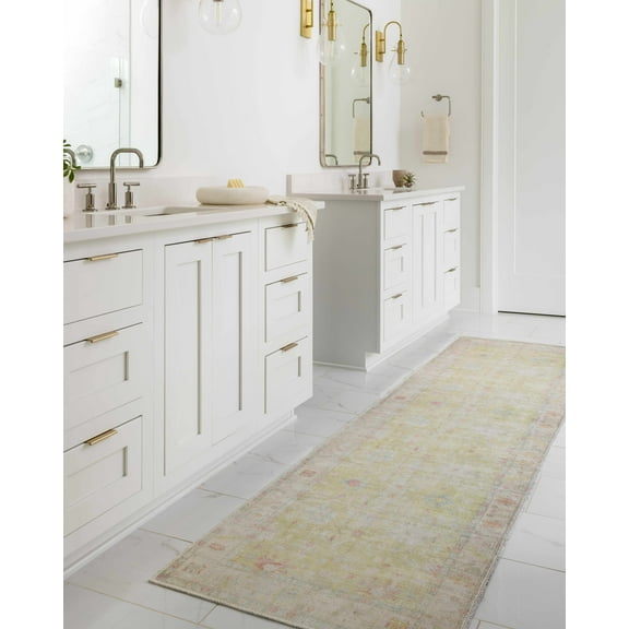 Hauteloom Bozkurt Hallway, Kitchen Machine Washable Runner Rug - Farmhouse - Light Brown, Medium Gray, Dark Brown - 2'7" x 10'