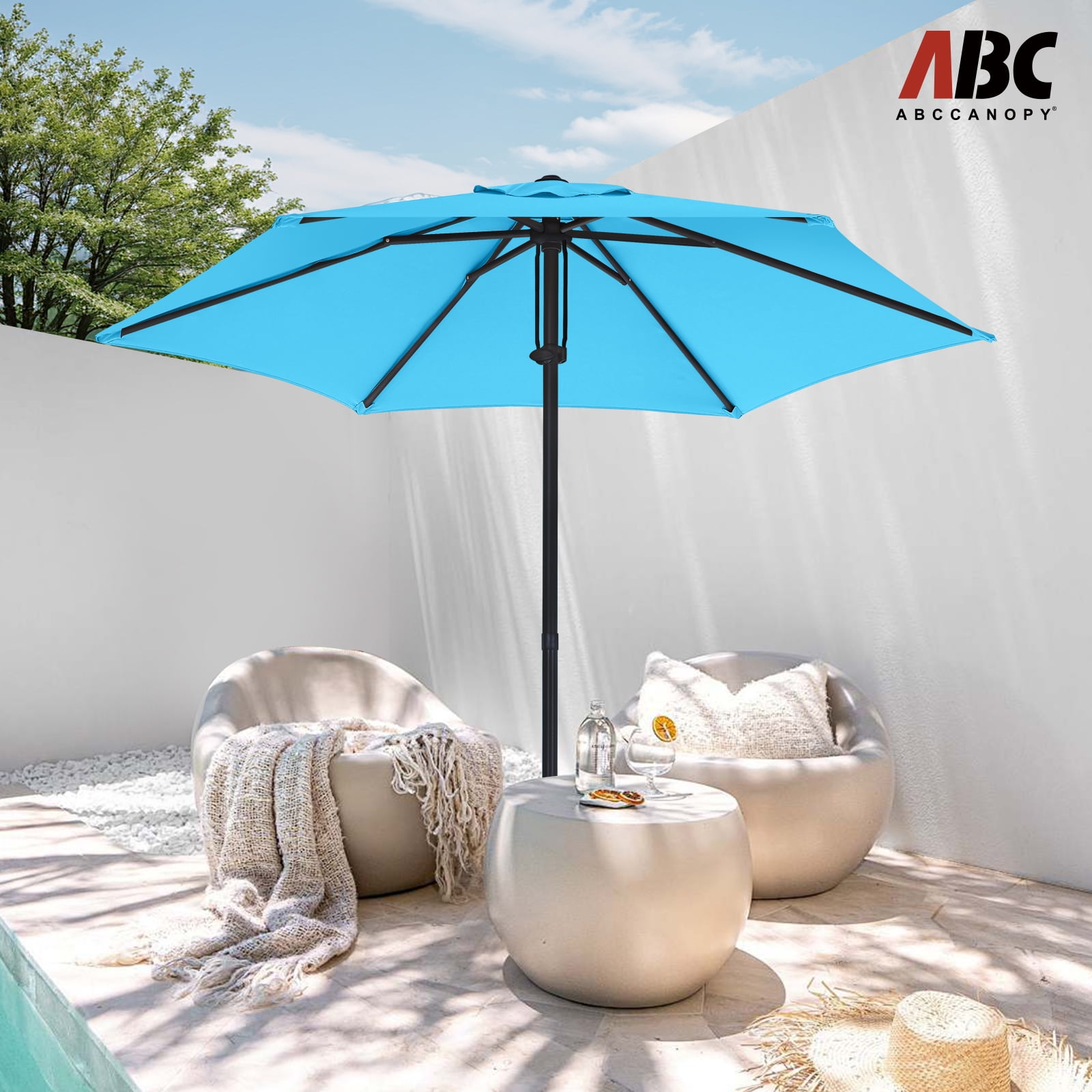 ABCCANOPY 7.5ft Outdoor Market Hand Push Patio Umbrella,12+Colors, Turquoise