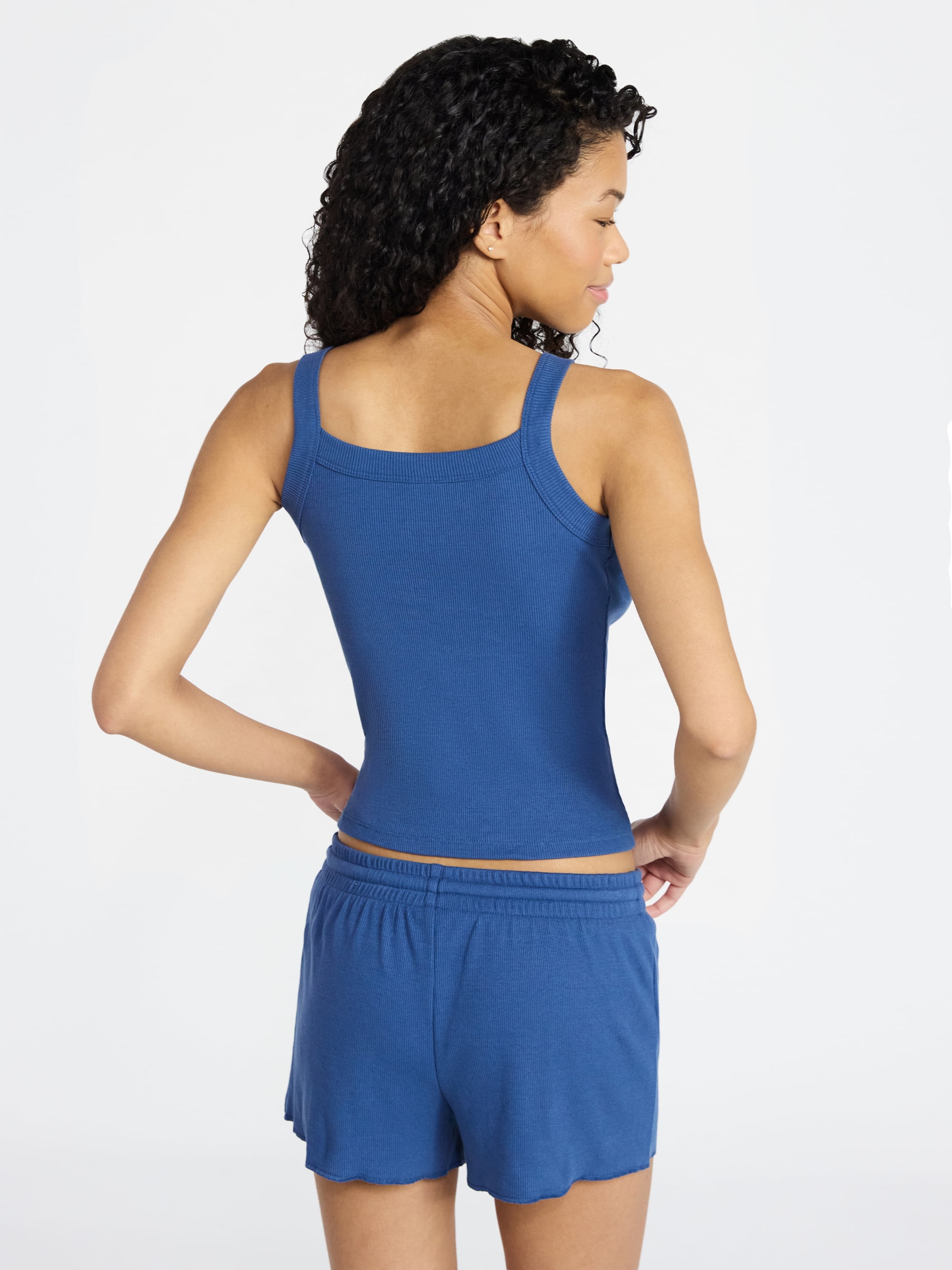 No Boundaries Sleep Ribbed Tank and Shorts Set, 2-Piece, Women’s XXS-3X