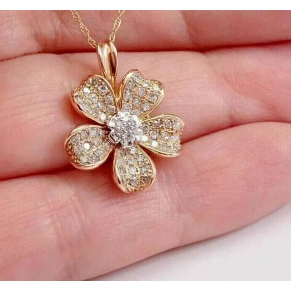 Classic Gems 14K Rose Gold Plated 925 Sterling Silver Flower Pendant Necklace 2.50 CT Round Cut D/VVS1 Moissanite
