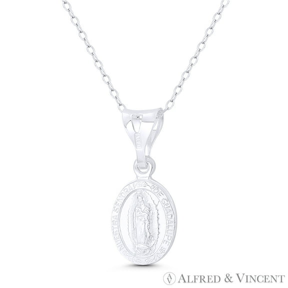 Our Lady of Guadalupe Blessed Virgin Mary Medal 25x11mm (1inx0.4in) Pendant & Chain Necklace in .925 Sterling Silver