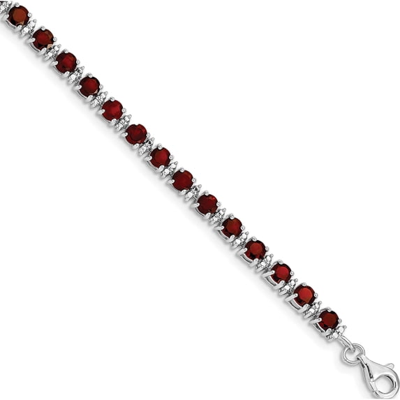 Sterling Silver Rhodium-Plated Garnet And Diamond Bracelet (7 X 4) Made In Thailand qx853ga