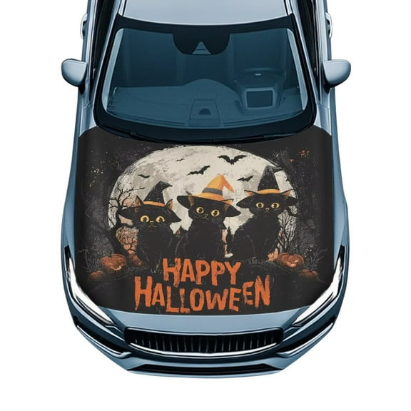 Uorisanigo Car Hood Cover Protection - 59.05x39.37 in Hood Covers for Cars, Women Men Automotive Exterior Accessories Fits for Most Cars, Pickups, SUV(Happy Halloween Black Cat)