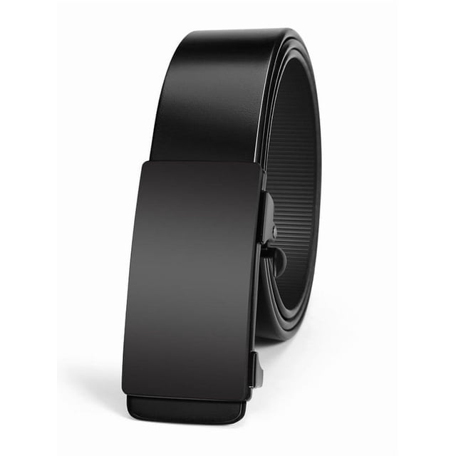 Catelles Men's Automatic Buckle Black Cowhide Leather Belt - 1.38" Width, Fits 33-35" Waist, Toothless Design, Wear-Resistant & Comfortable, Gift Box Included