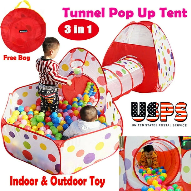 Portable Kids Indoor Outdoor Play Tent Crawl Tunnel Set 3 in 1 Ball Pit