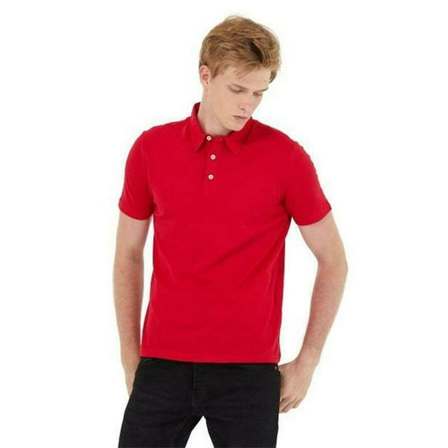 Men's Polo Quick-Dry 3 Buttons Outwear Plain Color Cotton Short Sleeved T Shirts (2XL, Red)