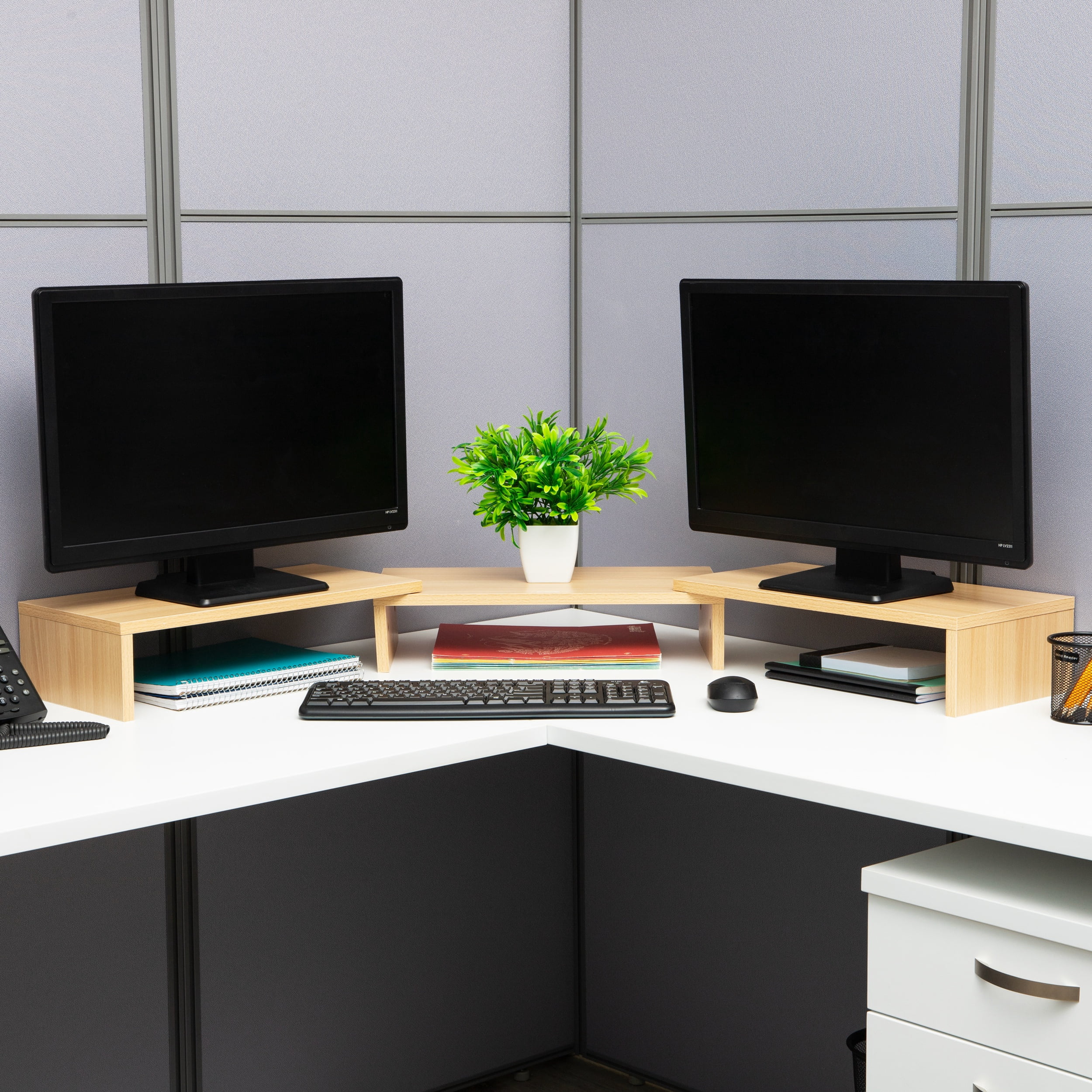 Mind Reader Dual Monitor Stand, Desktop Organizer, Laptop Riser, Office, MDF, 51.25"L x 9.25"W x 4.75"H, Brown