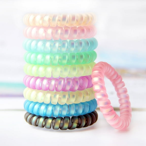 Candy Color 10 Piece Hair Ties, Coil elastics Hair Ties, Multicolor Medium Hair Ties,No Crease Hair Coils, Telephone Cord Plastic Hair Ties For Women And Girls