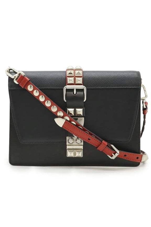 Pre-Owned PRADA Electra Studded Shoulder Bag/Pochette/Clutch Bag in Leather (NERO,... (Good)