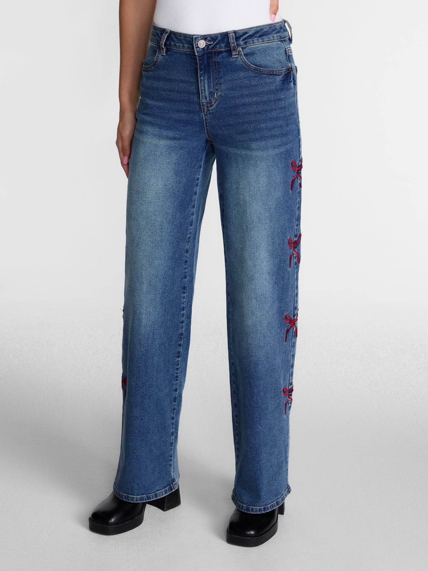 Madden NYC Women’s Ultra 90's Jeans with Bow Embroidery, 32'' Inseam, Sizes 00-18