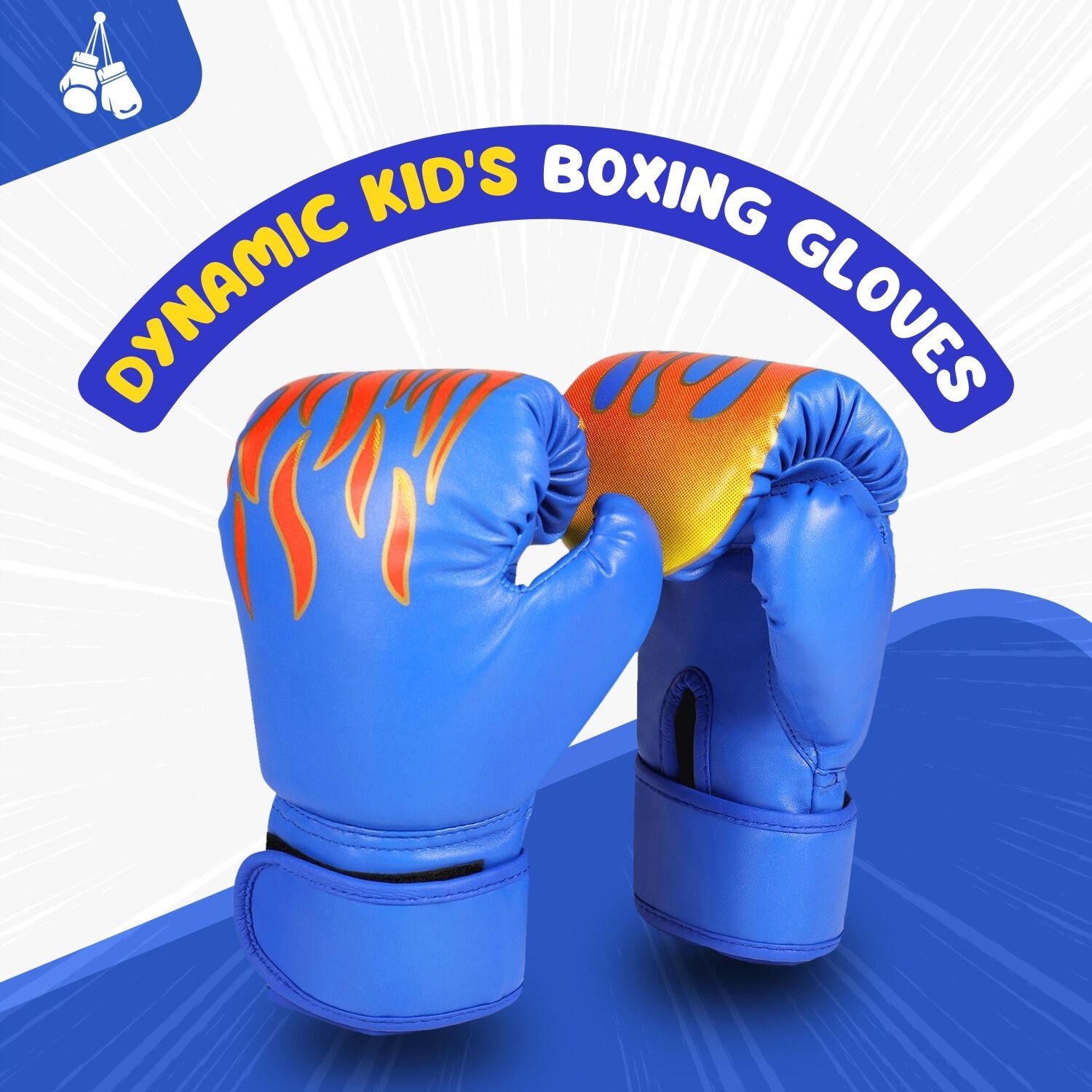 Kids Boxing Gloves For 3 to 8 Years, 4 oz Fire Blue Boxing Gloves for Children Sparring Youth Boxing Gloves Junior Training Mitts Punching Bag Gloves for KickBoxing, MMA, Muay Thai, Training