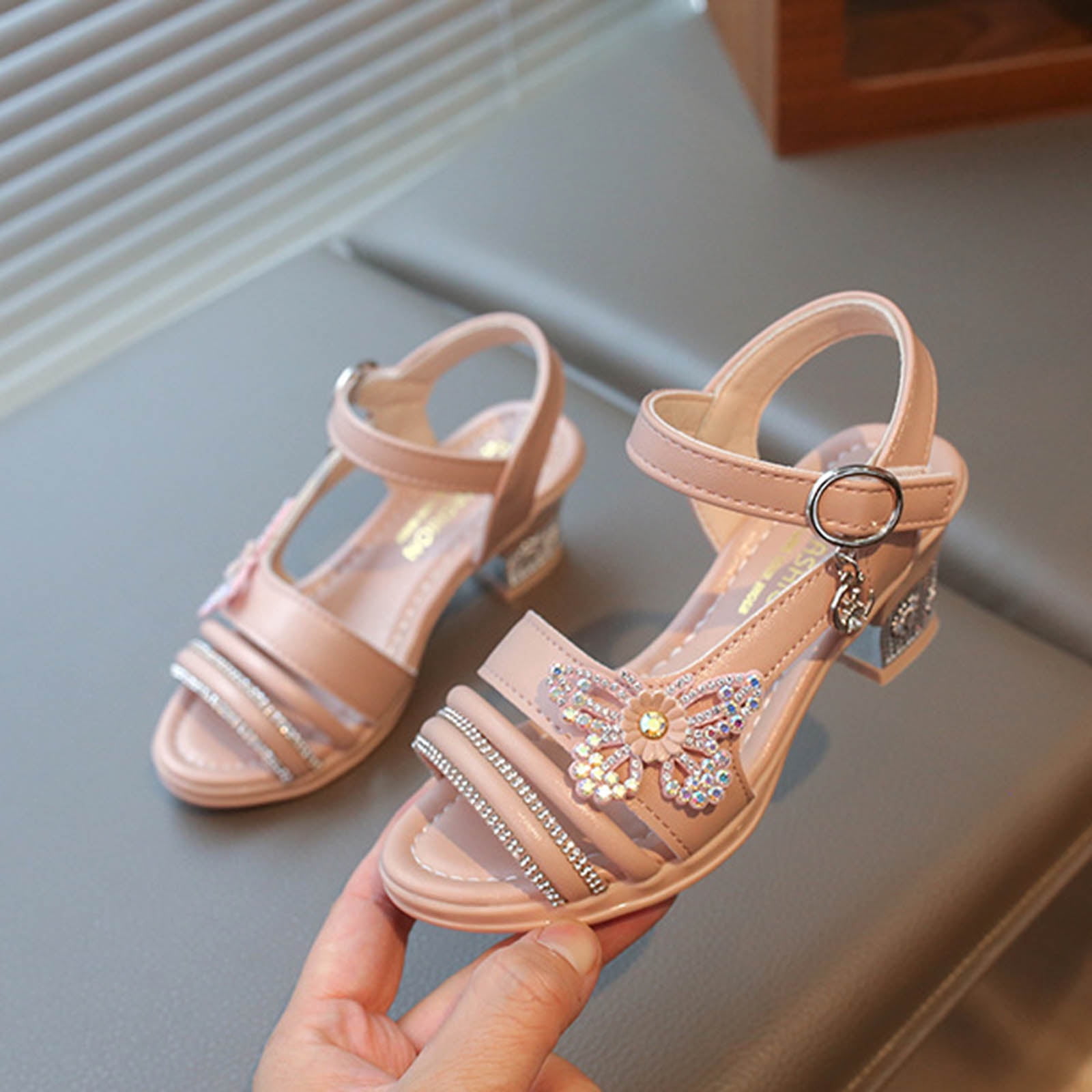 enyan Toddler Girls Shoes Girls Sandals - Big girl and Toddler Girl Sandals with Durable Leather and Glitter Straps, Summer Dress Shoes for Girls,Pink,Size 2