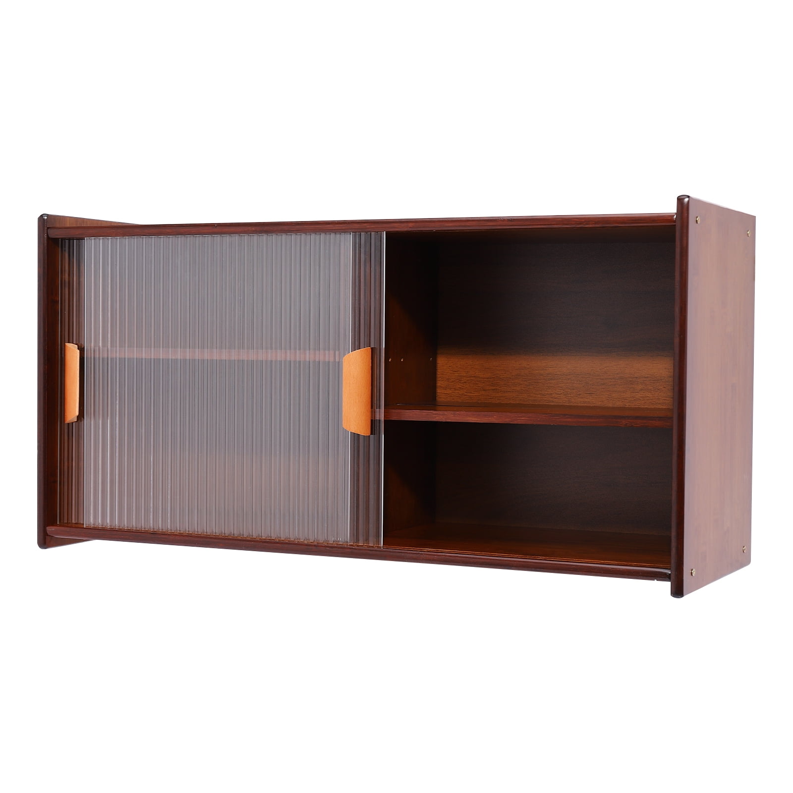 Kitchen Pantry Cabinet, Wall Mounted Bamboo Pantry Sideboard Wood Small 2-Tier Countertop Storage Cabinet with Sliding Glass Door Food & Utensils Cupboard for Dining Room, Home