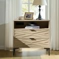 thumbnail image 5 of 2-Drawer Modern End Tables with Rear Charging Station V-shaped Design Matal Legs 2 Pieces for Living Room Oak, 5 of 7