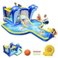 thumbnail image 4 of 8 in 1 Inflatable Water Park Slide Bounce House with Dolphin Sprinkler, Water Gun, Basketball & Target Games, Outdoor Garden Trampoline Bouncing Castle for Kids, 4 of 15