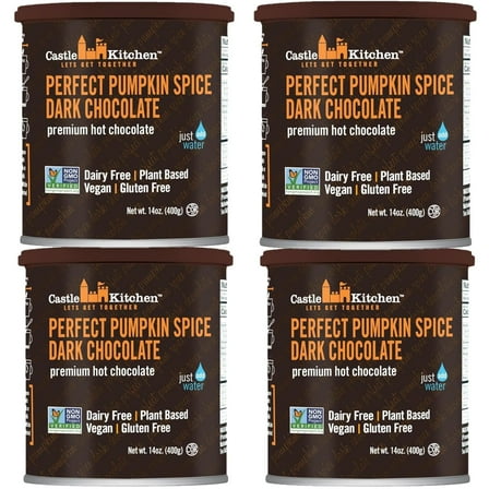 Castle Kitchen Pumpkin Spice Hot Chocolate (4 Pack,14 oz Ea.) - Winter Favorite - Dairy Free, Vegan Hot Cocoa Mix made With Decadent Dark Chocolate and Natural Flavors - No Artificial Sweeteners