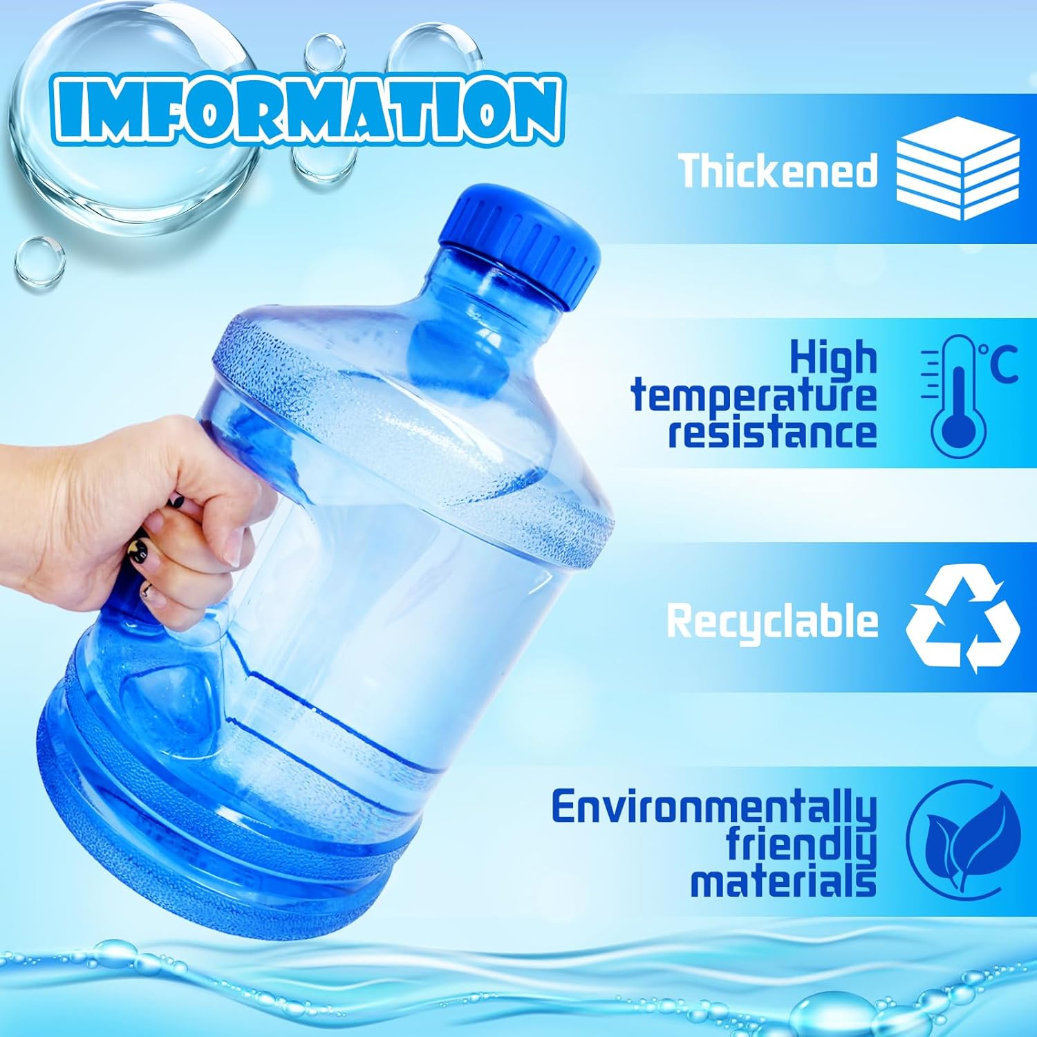 2 Pieces Round Plastic Water Jug,1 Gallon Water Bottle with Handle and Screw Cap,Large Reusable Leak Proof Bottle for Camping,Outdoor Travel,Gym