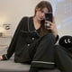 thumbnail image 3 of Conjuntos de pijama holgados para mujer, ropa de dormir básica con diseño a rayas Vintage, de manga larga, cómoda y sencilla, para otoño, 3 of 3