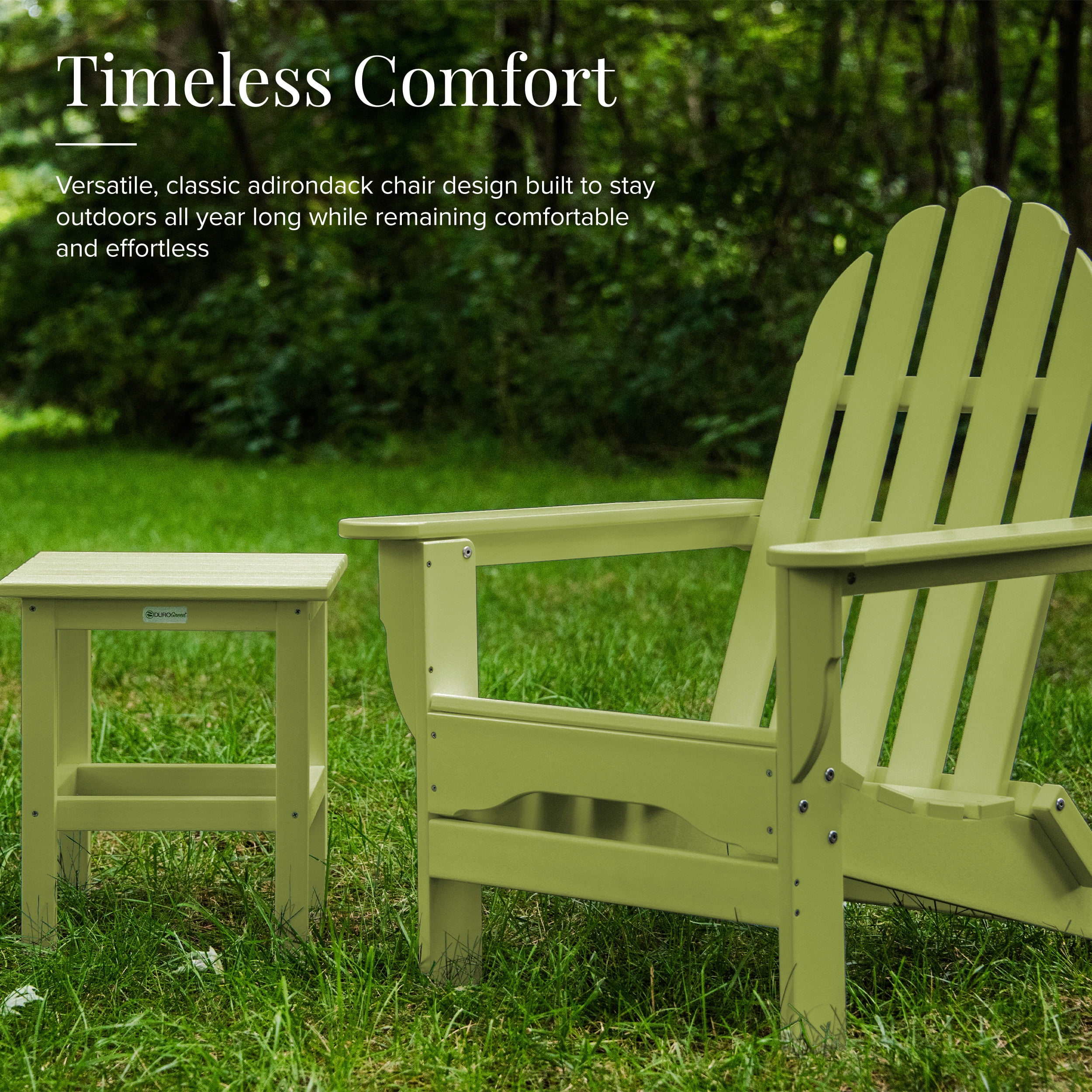 DuroGreen Adirondack Chairs Made With All-Weather Tangent lumber, Set of 2, Oversized, High End Classic Patio Furniture for Porch, Lawn, Deck, or Fire Pit, No Maintenance, USA Made, Lime Green