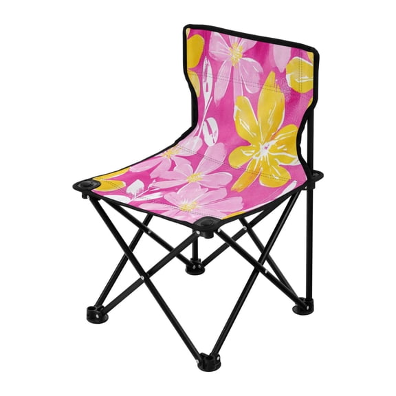 Outdoor Folding Chair 14.46x14.46x22.83 Inches, Camping Folding Chair Easy to Carry Ideal for Outdoor Picnics Camping Park Fishing Cartoon Yellow Pink Flowers