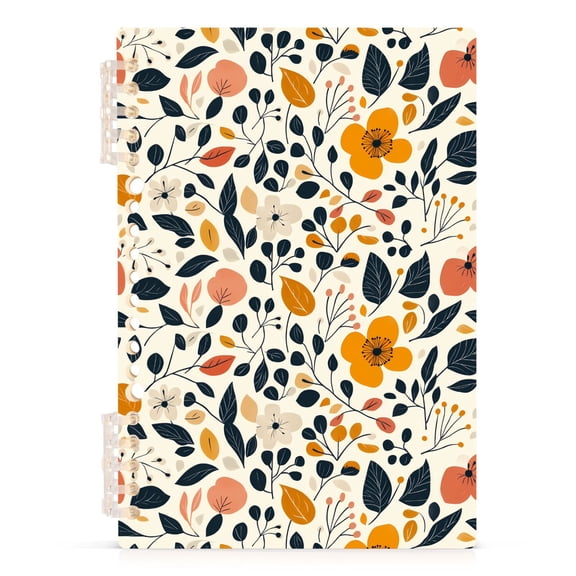 Hand Drawn Flower Leaf Notebooks 1-subject Journal 60 Sheets A5 College Ruled Paper Detachable Ring 8.3"x5.7"