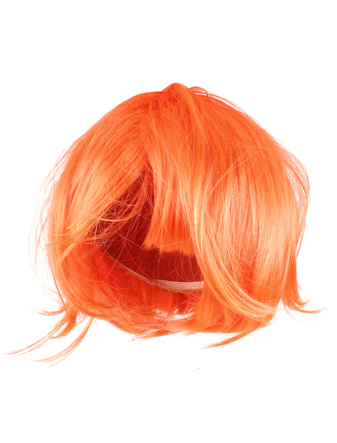 Anime Party Short Straight Flat Bangs Hair Full Wig Orange Red For Lady 