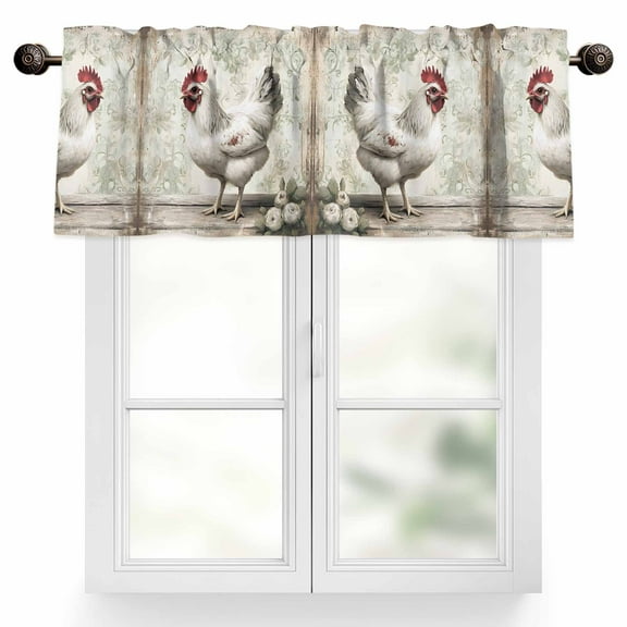 Rustic Farmhouse Valances for Windows, 54 x 18in, Brocade Pattern White Chicken Rod Pocket Kitchen Valance Curtain Light Filtering Window Treatments for Living Room Bedroom, 1 Panel