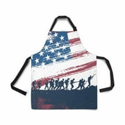 ASHLEIGH Silhouette Fighting at War with American Flag Adjustable Bib Apron for Women Men Girls Chef with Pockets Kitchen Apron for Cooking Baking Gardening Pet Grooming Cleaning