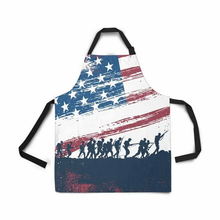 ASHLEIGH Silhouette Fighting at War with American Flag Adjustable Bib Apron for Women Men Girls Chef with Pockets Kitchen Apron for Cooking Baking Gardening Pet Grooming Cleaning