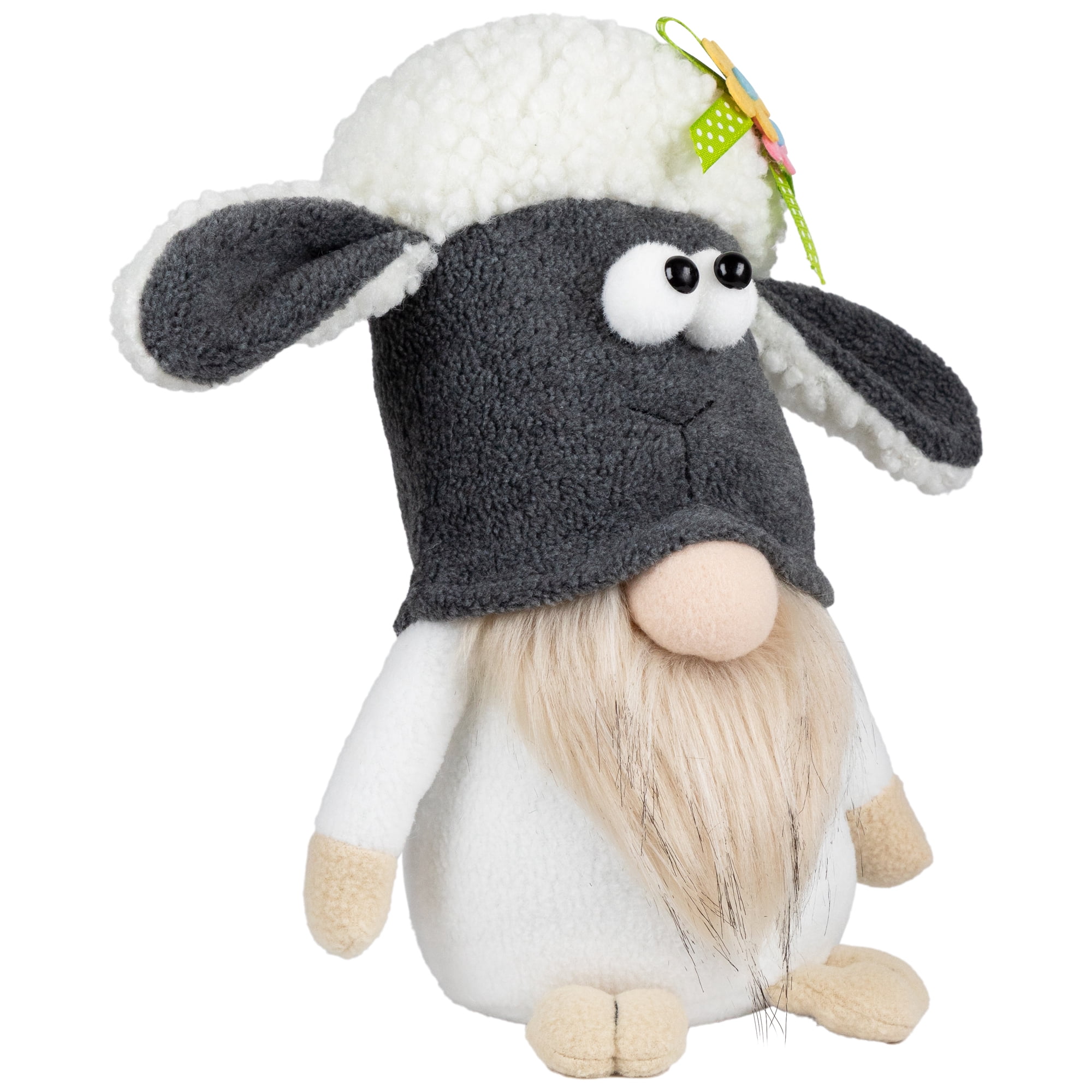 Plush Floral Sheep Gnome Easter Decoration - 9" - Tan and Gray