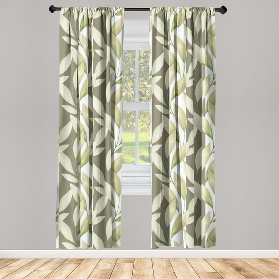 Leaves Greenery Window Curtains, Modern Leafy Design with Neutral Colors on Bitoned Back Print, Lightweight Decor 2-Panel Set with Rod Pocket, Pair of - 28"x63", Pistachio Green White, by Ambesonne