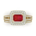 thumbnail image 2 of 3.05ct Brilliant Emerald Cut Ruby 14K Yellow Gold Halo Solitaire with Accents Engagement Bridal Wedding Ring Band Set size 6, 2 of 7
