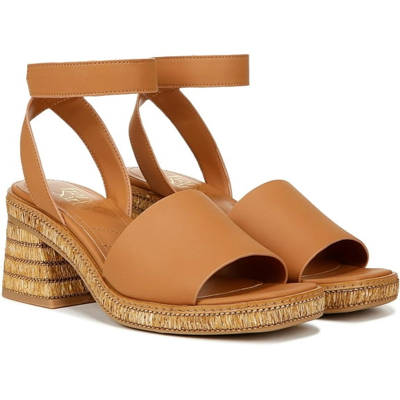 Franco Sarto Women's Faron Ankle Strap Heeled Sandal Tan Faux Leather 7.5M