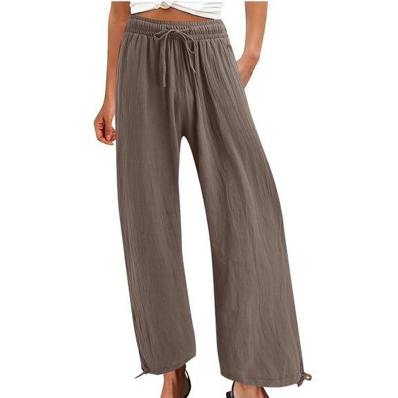 Aloohaidyvio Wide Leg Linen Pants Womens High Waisted Flowy Palazzo Pants Lounge Loose Casual Work Pants Trousers Pockets
